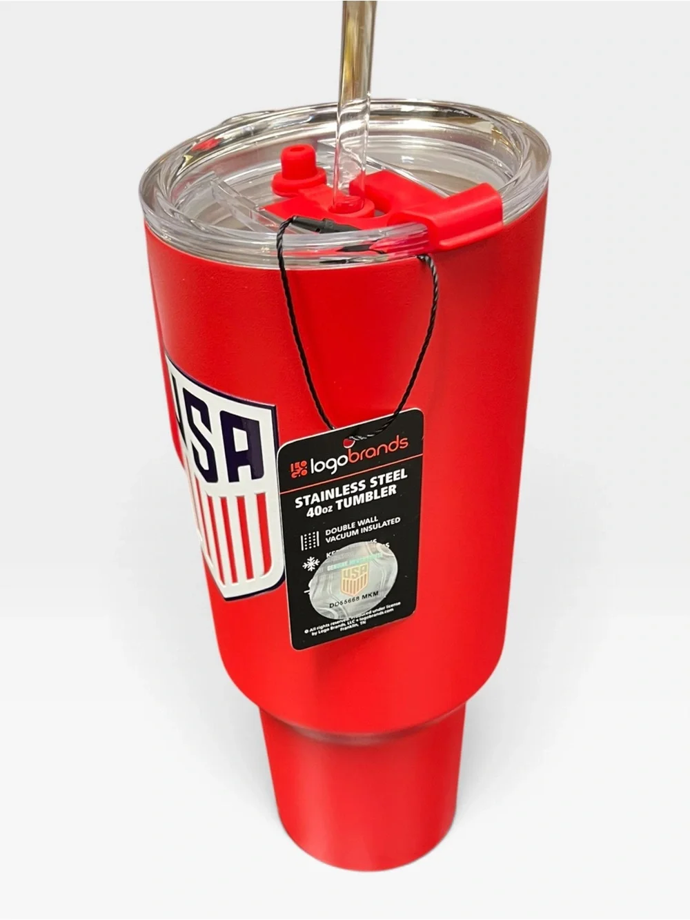 Logo Brands Soccer 40 oz Tumbler with Handle - Powder Coated-Stainless Steel wit